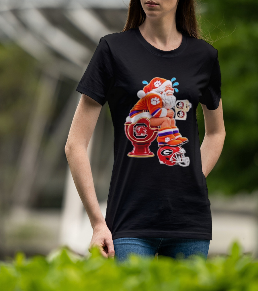 Clemson Tigers Santa South Carolina Gamecocks Georgia Bulldogs Florida State Christmas College Football T-Shirt