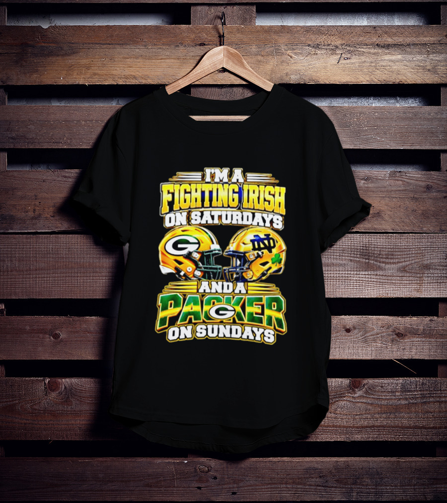 I'm A Fighting Irish On Saturdays And A Packer On Sundays Football Helmet T-Shirt