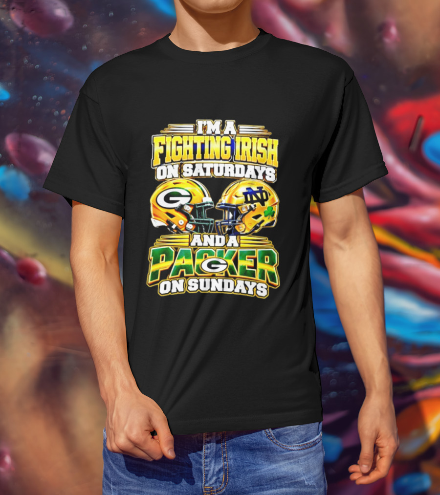I'm A Fighting Irish On Saturdays And A Packer On Sundays Football Helmet T-Shirt