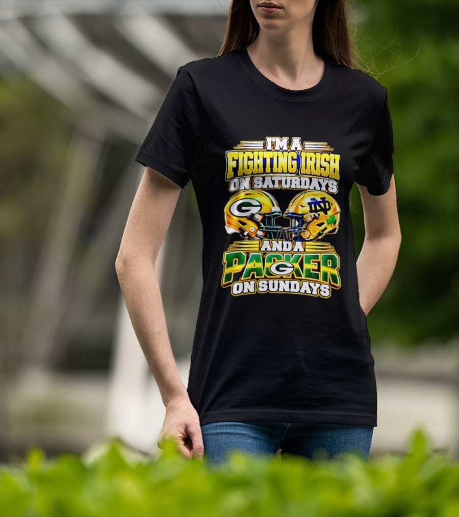 I'm A Fighting Irish On Saturdays And A Packer On Sundays Football Helmet T-Shirt