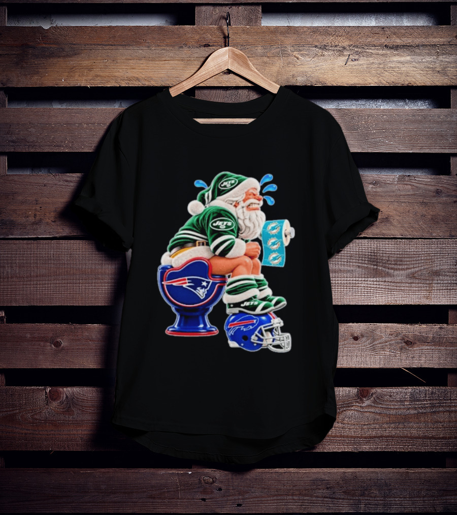 New England Patriots Miami Dolphins Buffalo Bills New York Jets Santa Football Christmas T-Shirt