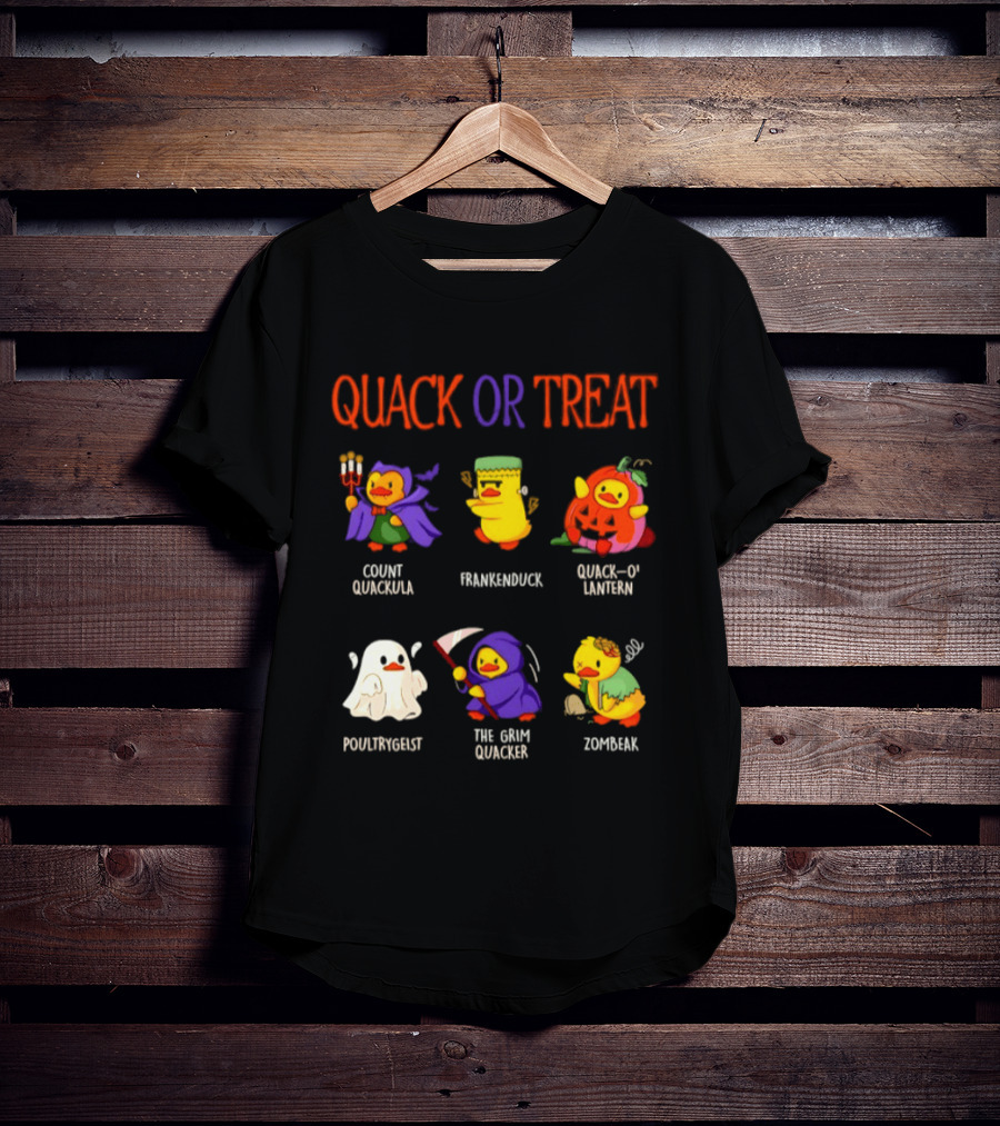 Quack Or Treat Count Quackula Frankenduck Quack O' Lantern Poultrygeist The Grim Quacker Zombeak T-Shirt