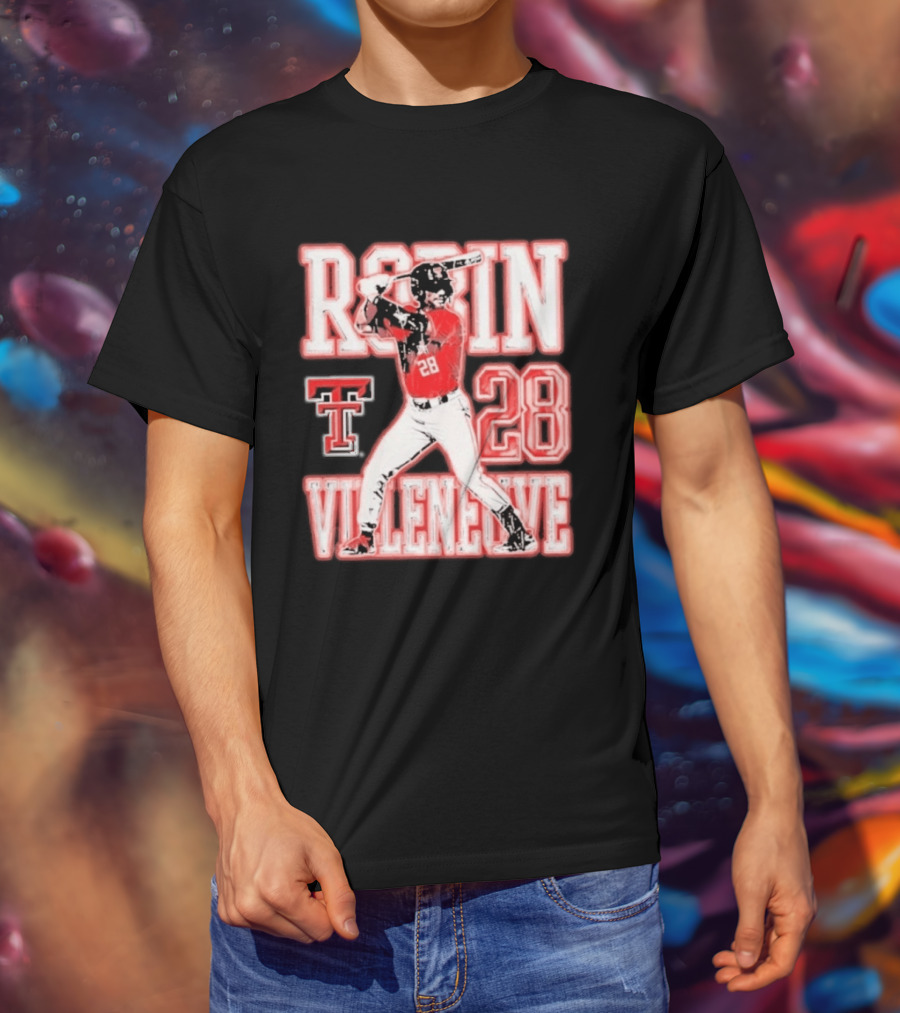 Robin Villeneuve Texas Tech Red Raiders 28 Baseball NCAA Swing T-Shirt