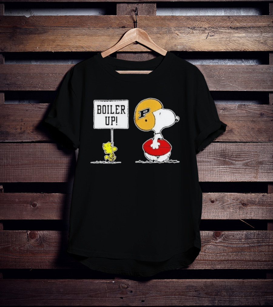 Snoopy And Woodstock Boiler Up Purdue Boilermakers Football P Helmet Peanuts Characters Holding Football T-Shirt