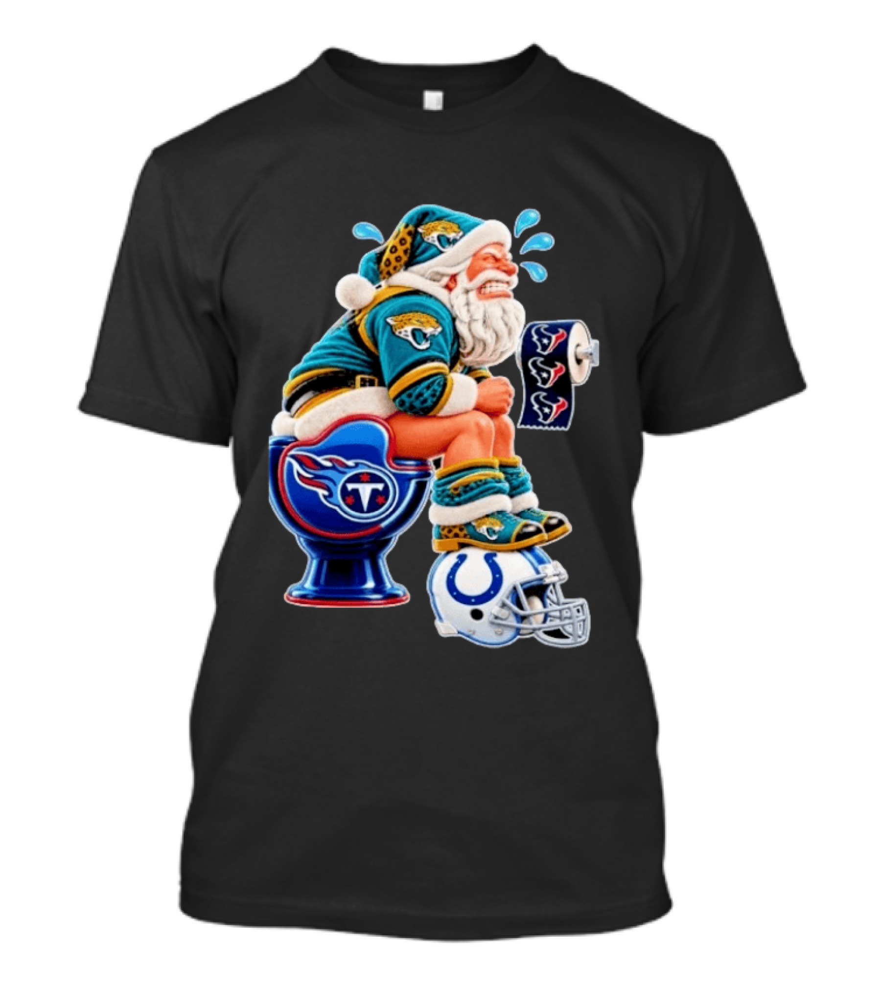 Tennessee Titans Indianapolis Colts Houston Texans Jacksonville Jaguars Santa Christmas Football T-Shirt