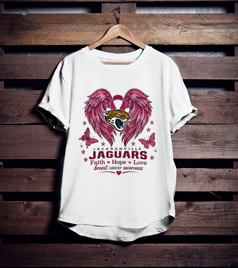 Jacksonville Jaguars Breast Cancer Awareness Faith Hope Love Wings T-Shirt