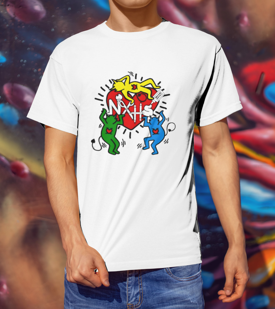 NAHS Blue Devils Keith Haring Heart Colorful Dancing Figures T-Shirt