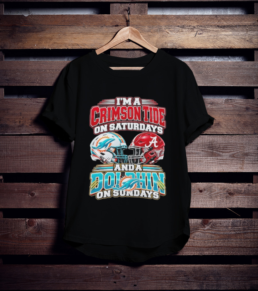 Crimson Tide Saturdays And Dolphin Sundays Football Helmets T-Shirt