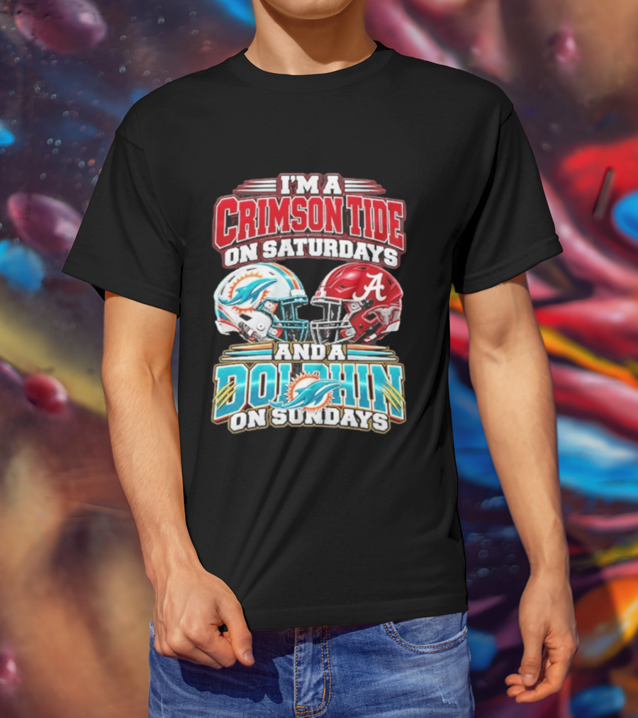 Crimson Tide Saturdays And Dolphin Sundays Football Helmets T-Shirt