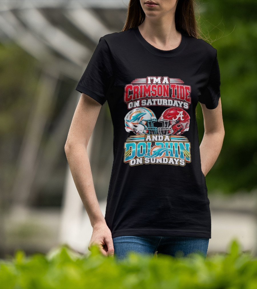 Crimson Tide Saturdays And Dolphin Sundays Football Helmets T-Shirt
