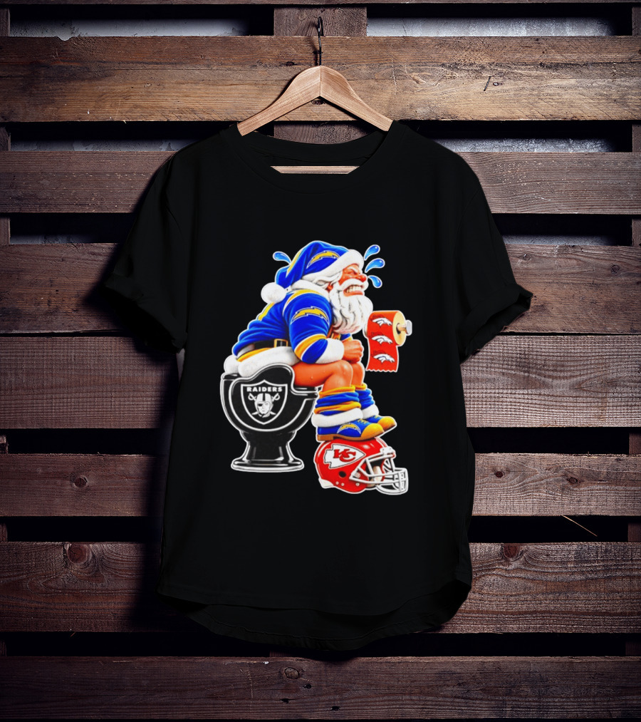 Santa Claus LA Chargers Pooping Raiders Toilet Chiefs Broncos Roll T-Shirt