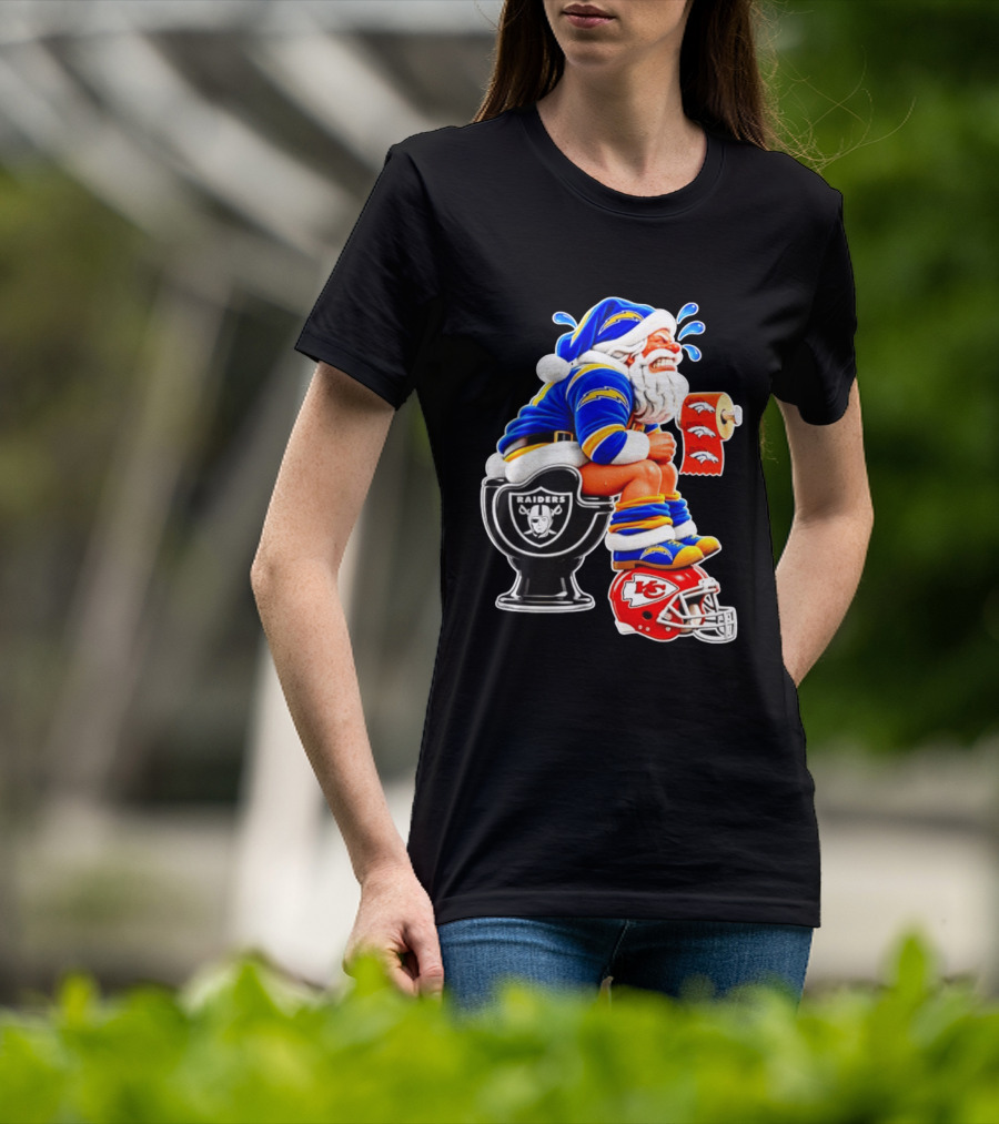 Santa Claus LA Chargers Pooping Raiders Toilet Chiefs Broncos Roll T-Shirt
