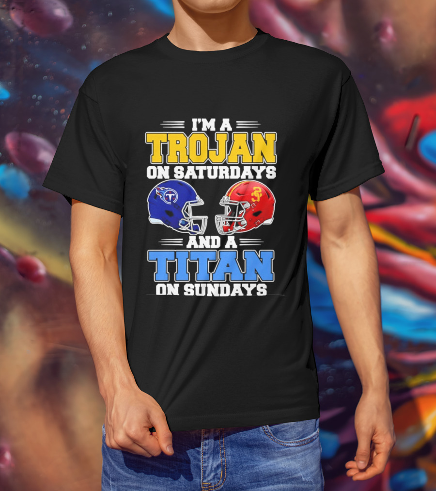 USC Trojans On Saturdays Titans On Sundays Football Helmets T-Shirt