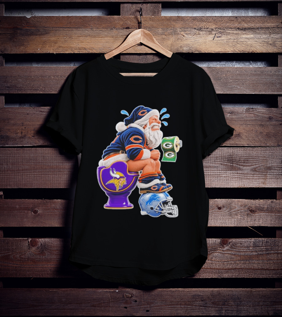 Santa Claus On Toilet Minnesota Vikings Detroit Lions Green Bay Packers Chicago Bears Funny Christmas 2026 Football T-Shirt