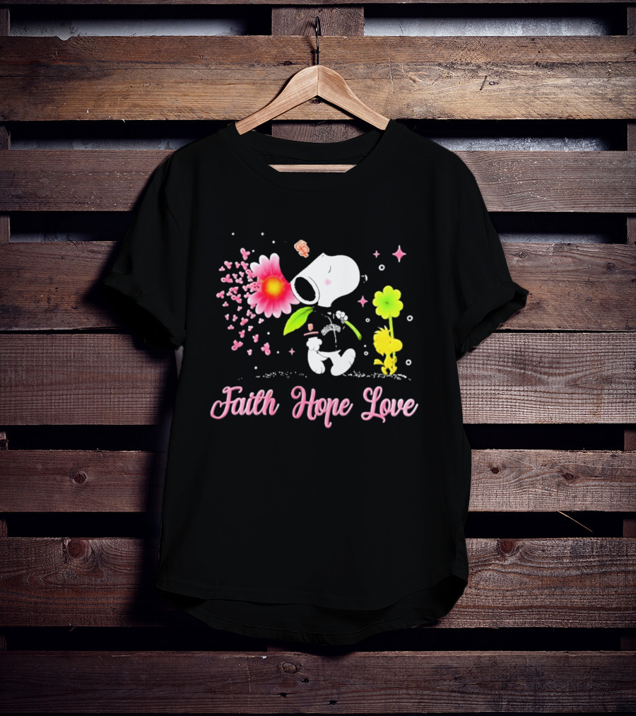 Faith Hope Love Snoopy San Francisco Giants Breast Cancer Awareness T-Shirt