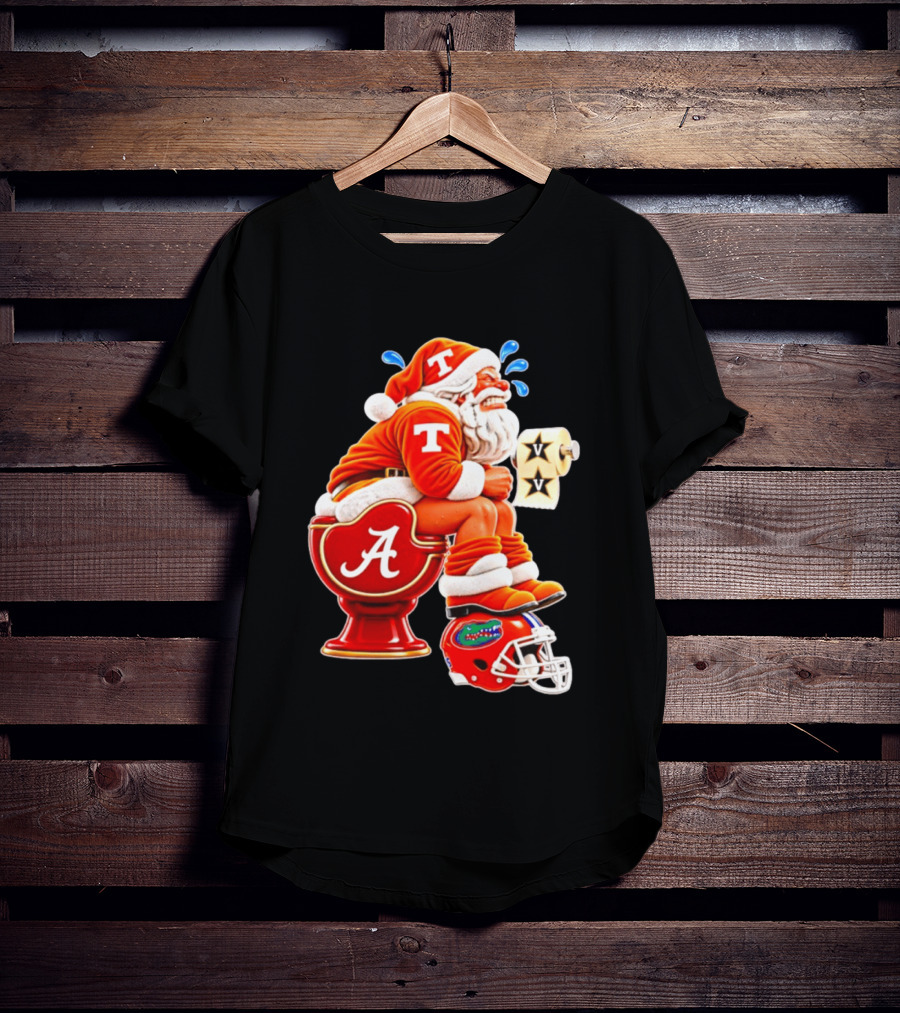 Tennessee Volunteers Santa Claus With Alabama Crimson Tide Toilet Vanderbilt Commodores Toilet Paper Florida Gators Helmet T-Shirt