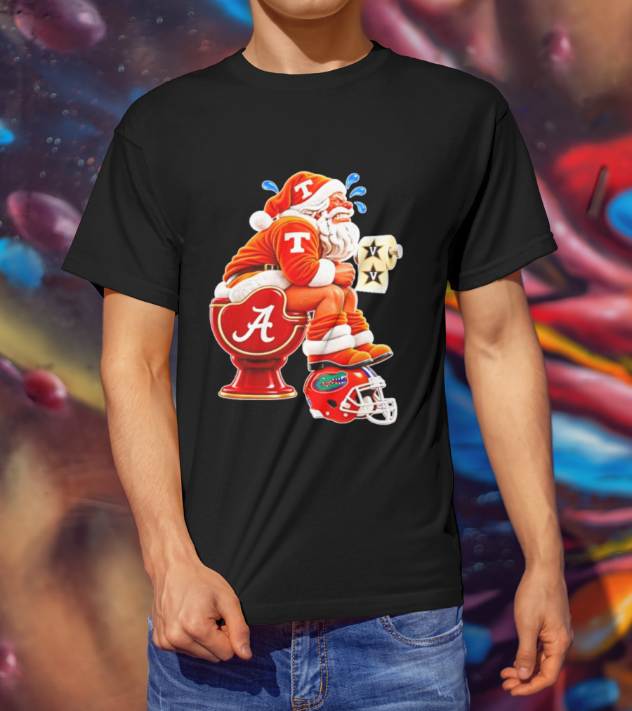 Tennessee Volunteers Santa Claus With Alabama Crimson Tide Toilet Vanderbilt Commodores Toilet Paper Florida Gators Helmet T-Shirt