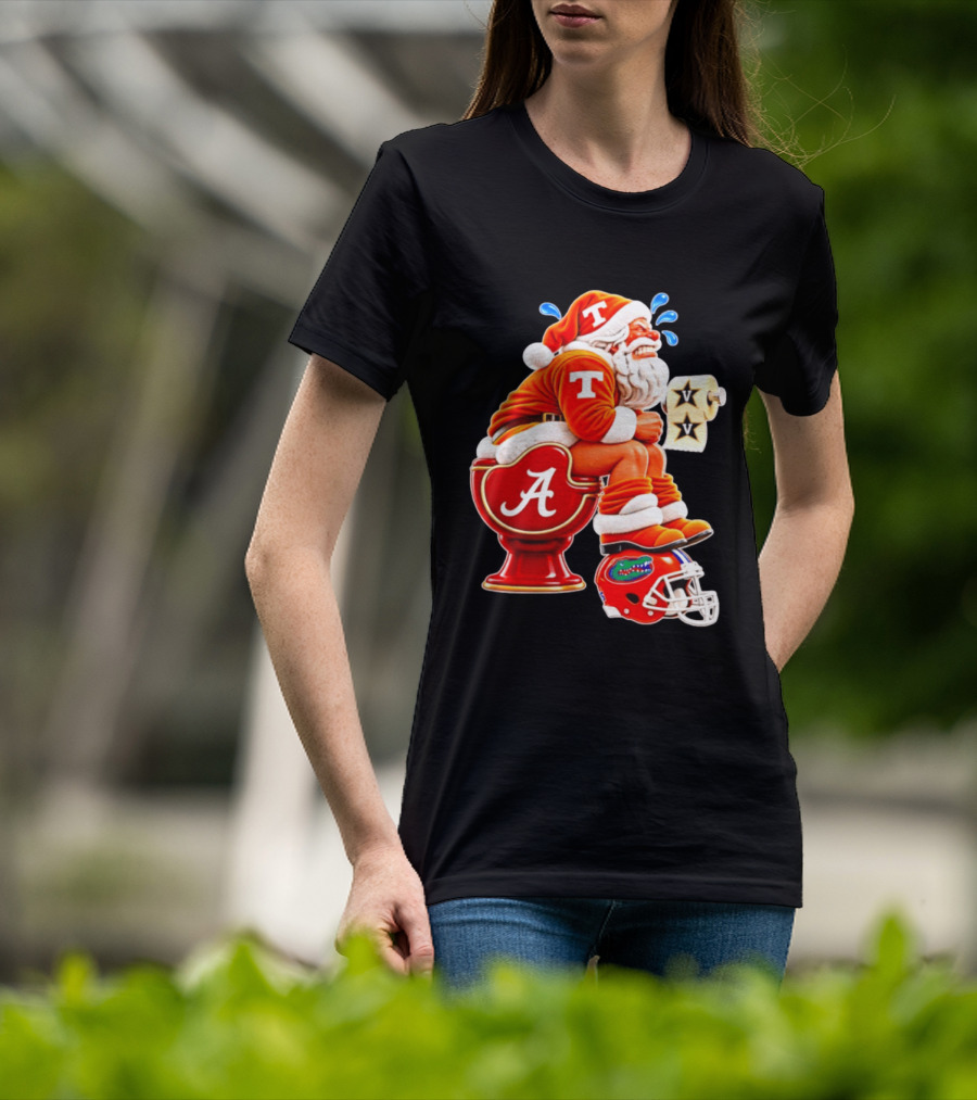 Tennessee Volunteers Santa Claus With Alabama Crimson Tide Toilet Vanderbilt Commodores Toilet Paper Florida Gators Helmet T-Shirt