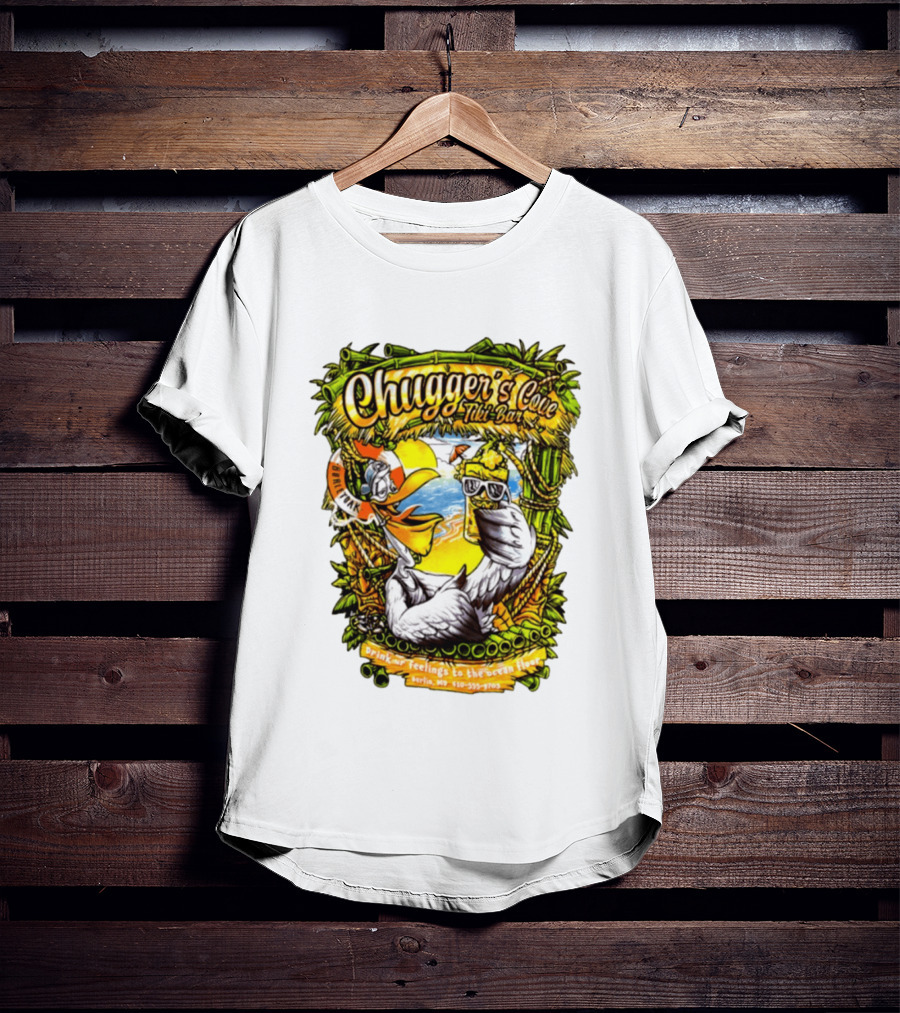 Chugger's Cove Tiki Bar Beach Pelican Drink Ur Feelings Ocean Floor Berlin MD T-Shirt