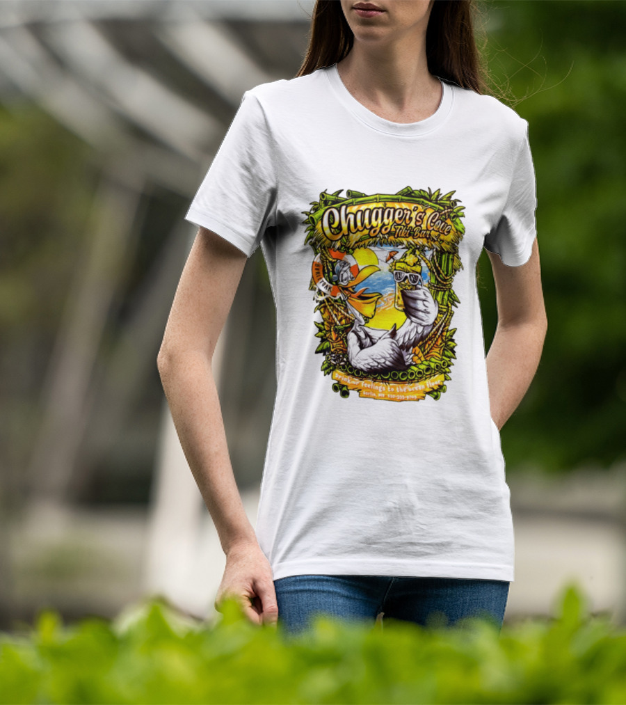 Chugger's Cove Tiki Bar Beach Pelican Drink Ur Feelings Ocean Floor Berlin MD T-Shirt