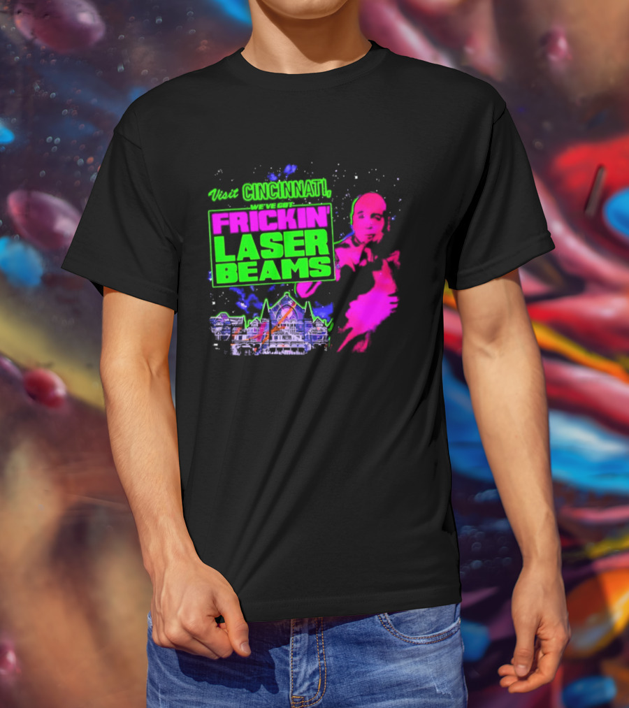 Visit Cincinnati Frickin' Laser Beams Retro Neon T-Shirt