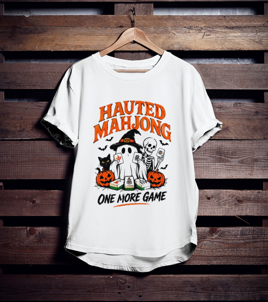 Hauted Mahjong Halloween Ghost Cat Skeleton Pumpkins One More Game T-Shirt