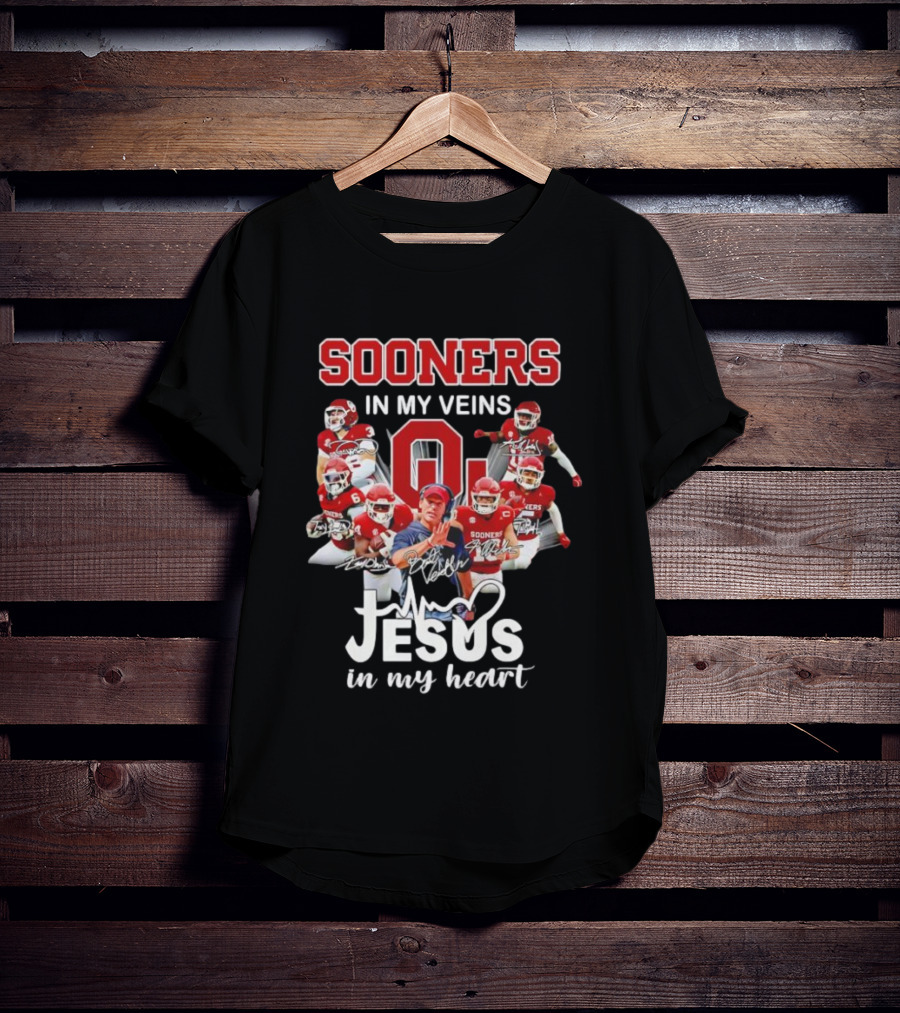 Oklahoma Sooners In My Veins Jesus In My Heart Football Team Spirit T-Shirt
