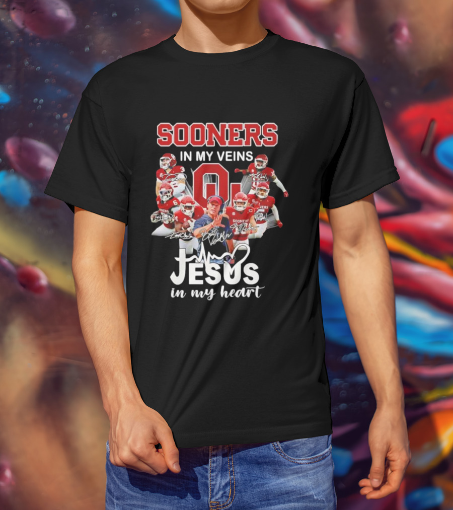 Oklahoma Sooners In My Veins Jesus In My Heart Football Team Spirit T-Shirt
