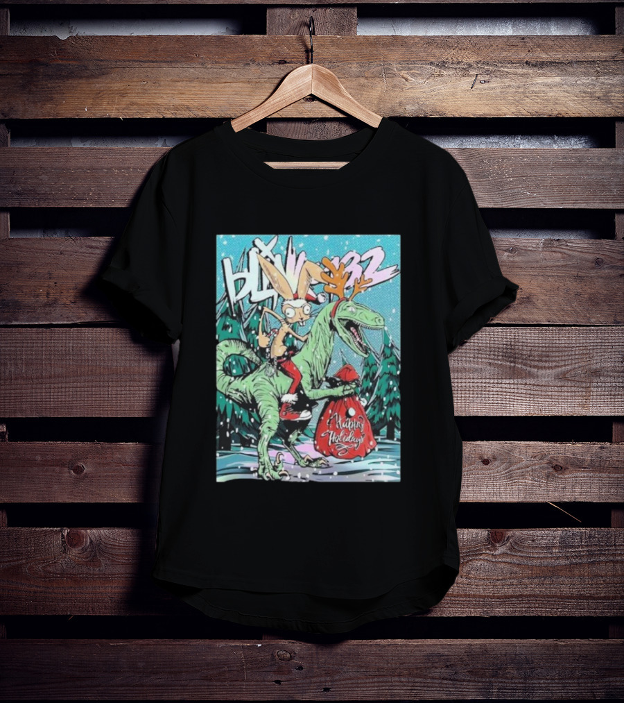 Blink 182 Merry Xmas Rabbit Riding Velociraptor Happy Holidays T-Shirt