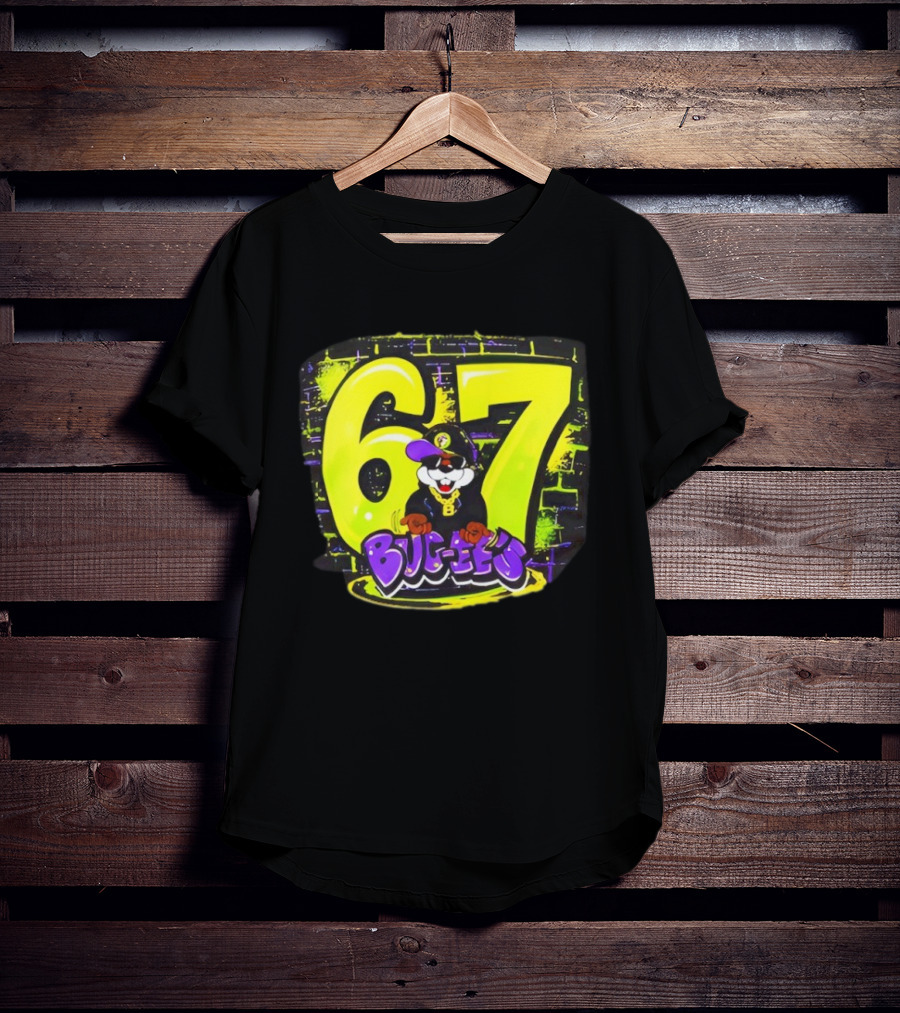 Buc Ee’s 6 7 Graffiti Neon Yellow Wall Art Character T-Shirt