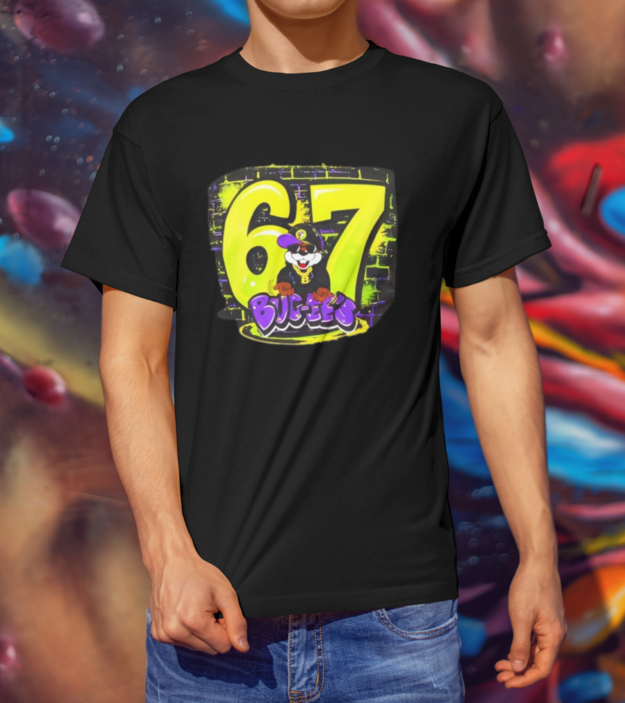 Buc Ee’s 6 7 Graffiti Neon Yellow Wall Art Character T-Shirt