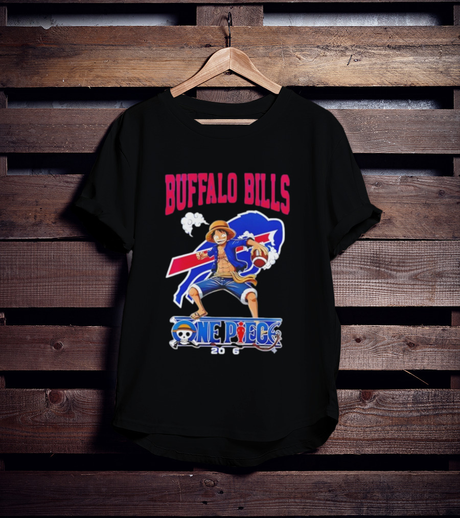 Buffalo Bills One Piece Crossover 2026 Featuring Luffy Football T-Shirt