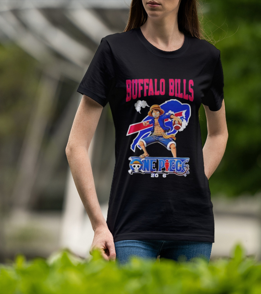 Buffalo Bills One Piece Crossover 2026 Featuring Luffy Football T-Shirt