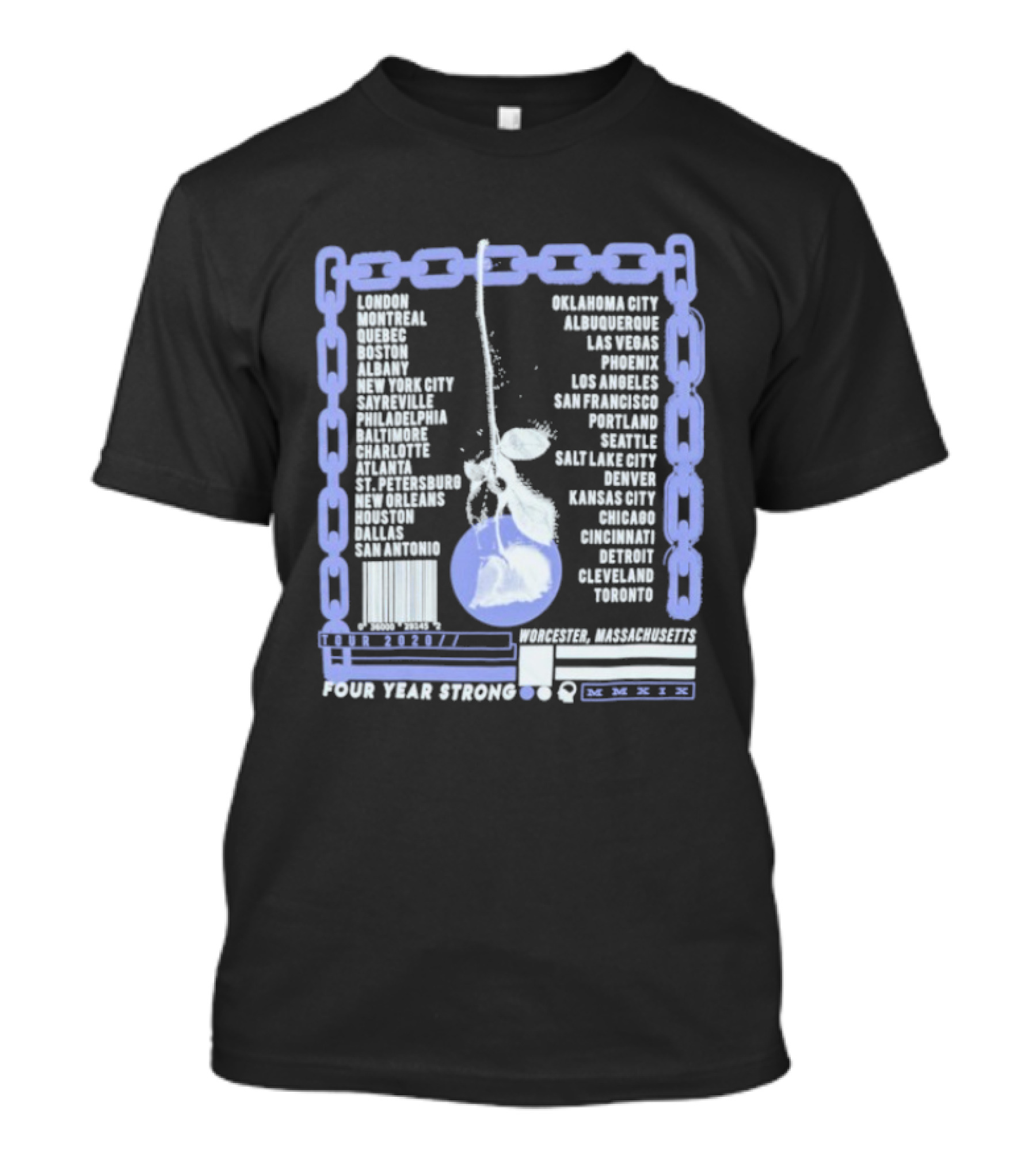Four Year Strong Chain Tour 2020 Dates With Cherry Graphic And Cities List T-Shirt