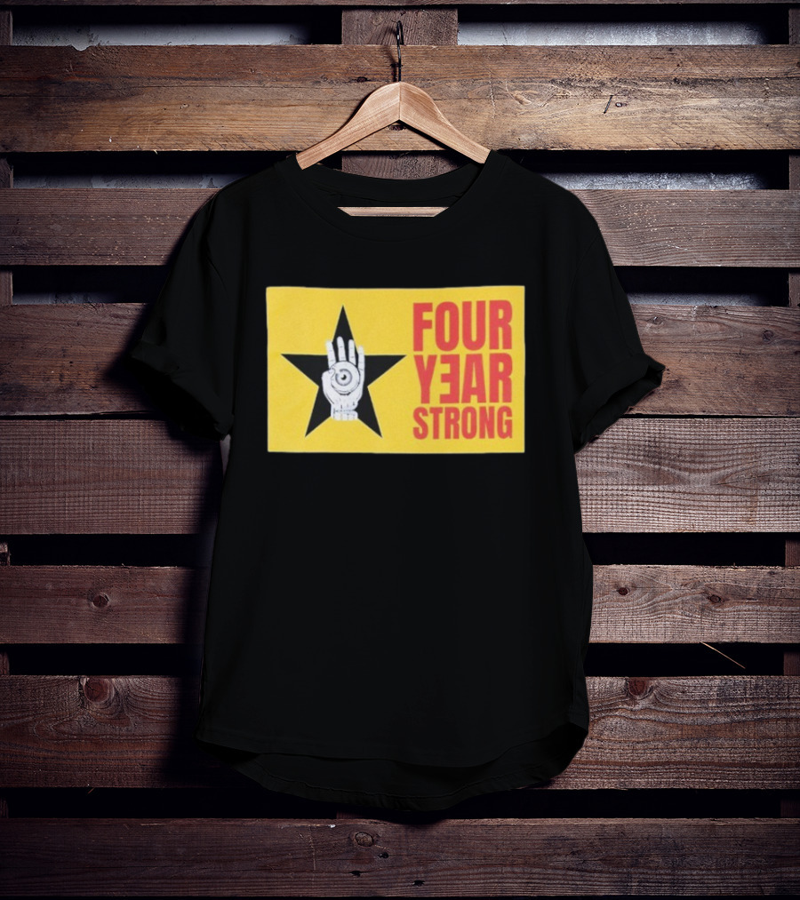 Four Year Strong Star With Hand Eye Symbol On Yellow Background T-Shirt