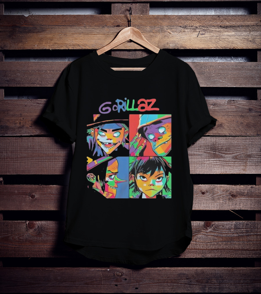 Gorillaz 2D Murdoc Niccals Noodle Russel Hobbs Members Portrait T-Shirt