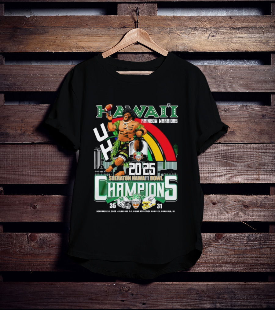 Hawaii Rainbow Warriors 2025 Sheraton Hawai’i Bowl Champions Football Ichts T-Shirt