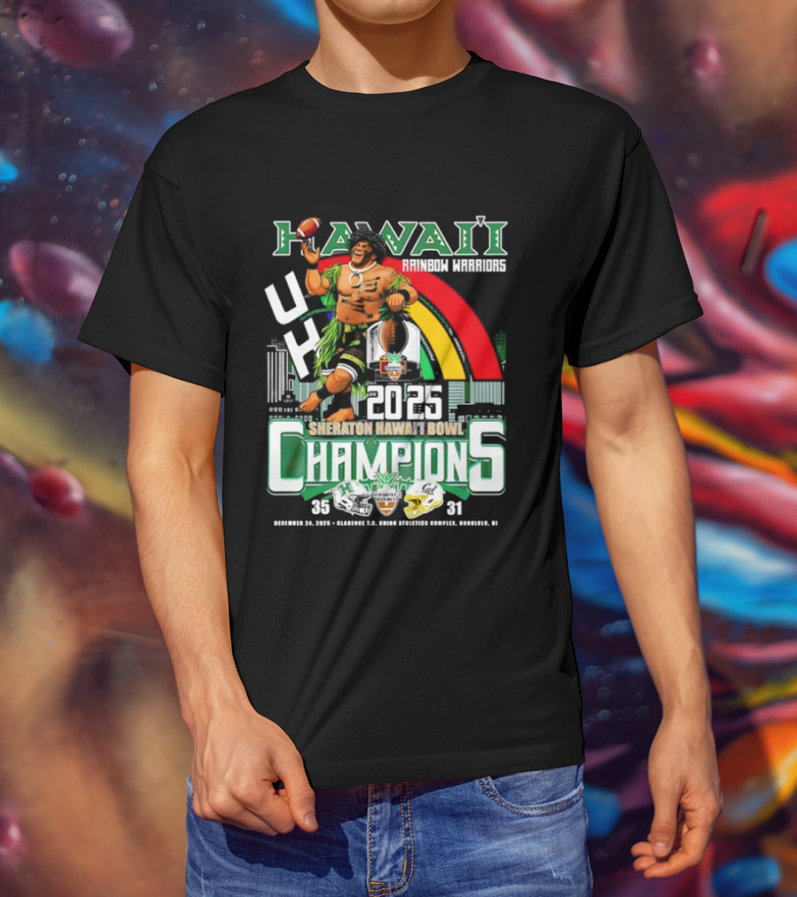 Hawaii Rainbow Warriors 2025 Sheraton Hawai’i Bowl Champions Football Ichts T-Shirt