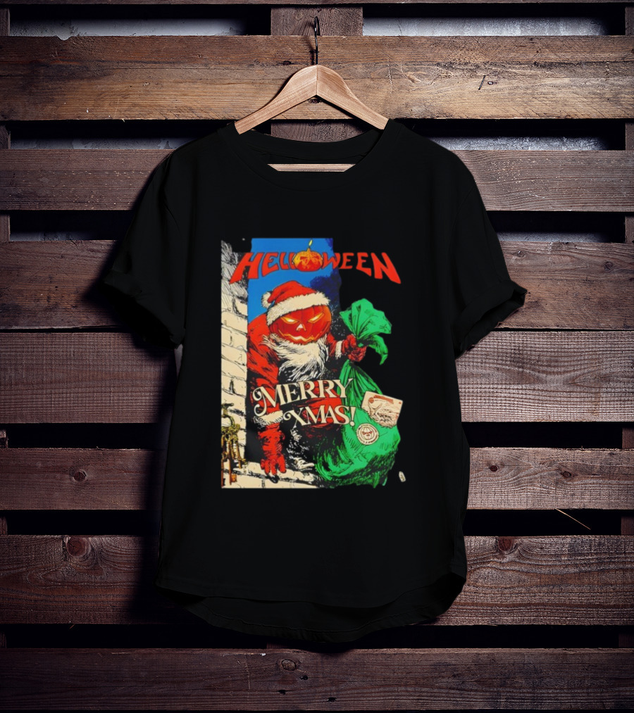 Helloween Merry Xmas Pumpkin Santa Halloween Christmas Fusion T-Shirt