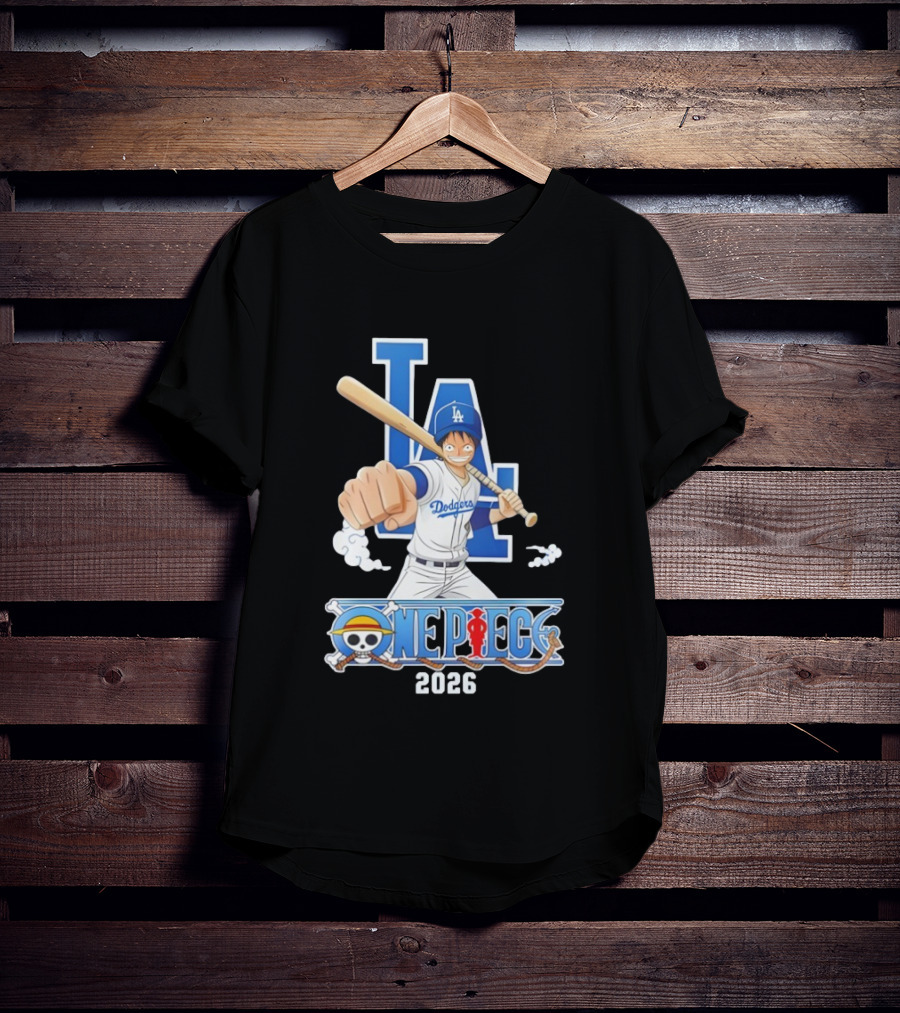 Los Angeles Dodgers One Piece Crossover 2026 Collaboration Luffy Baseball Theme T-Shirt