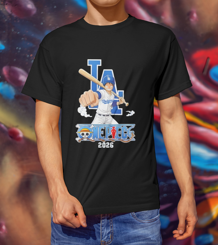 Los Angeles Dodgers One Piece Crossover 2026 Collaboration Luffy Baseball Theme T-Shirt