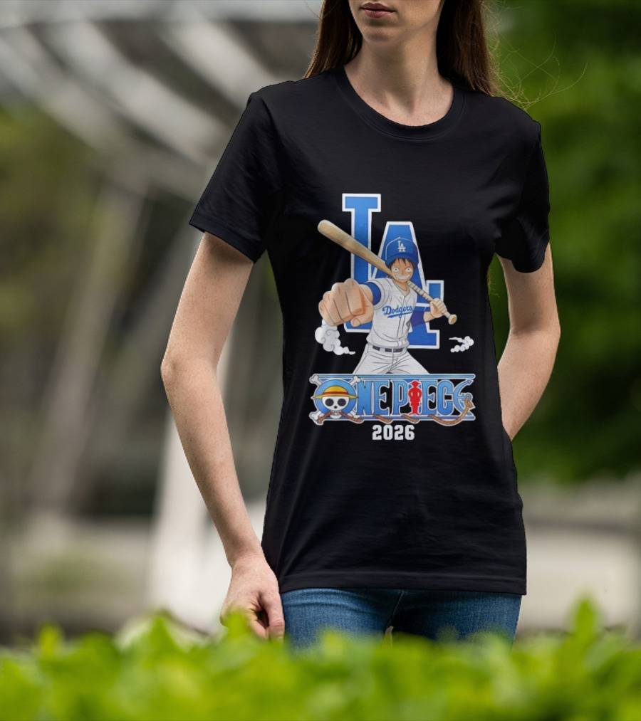 Los Angeles Dodgers One Piece Crossover 2026 Collaboration Luffy Baseball Theme T-Shirt