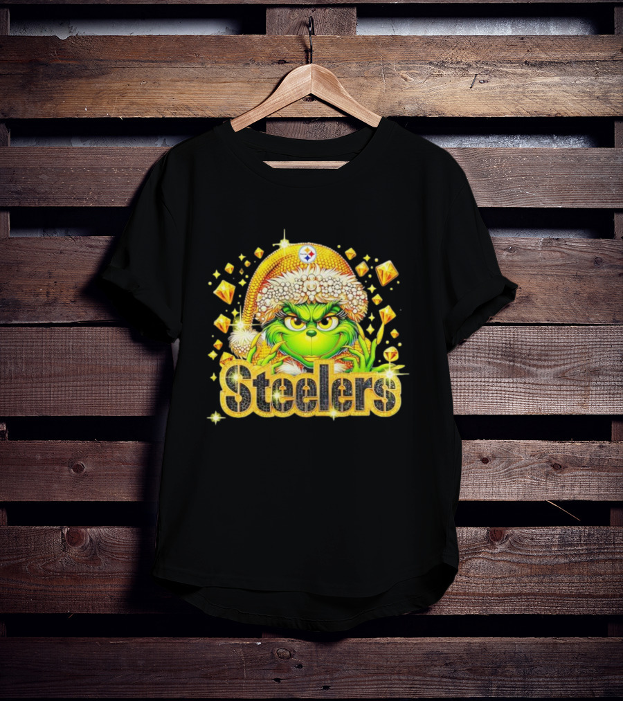Pittsburgh Steelers Grinch Christmas Bling Santa Hat Holiday Merchandise T-Shirt