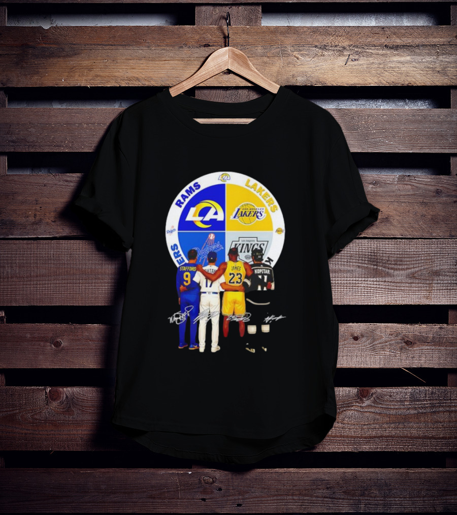 Los Angeles Rams Lakers Dodgers Kings Major Players Stafford Kershaw James Kopitar Signatures T-Shirt