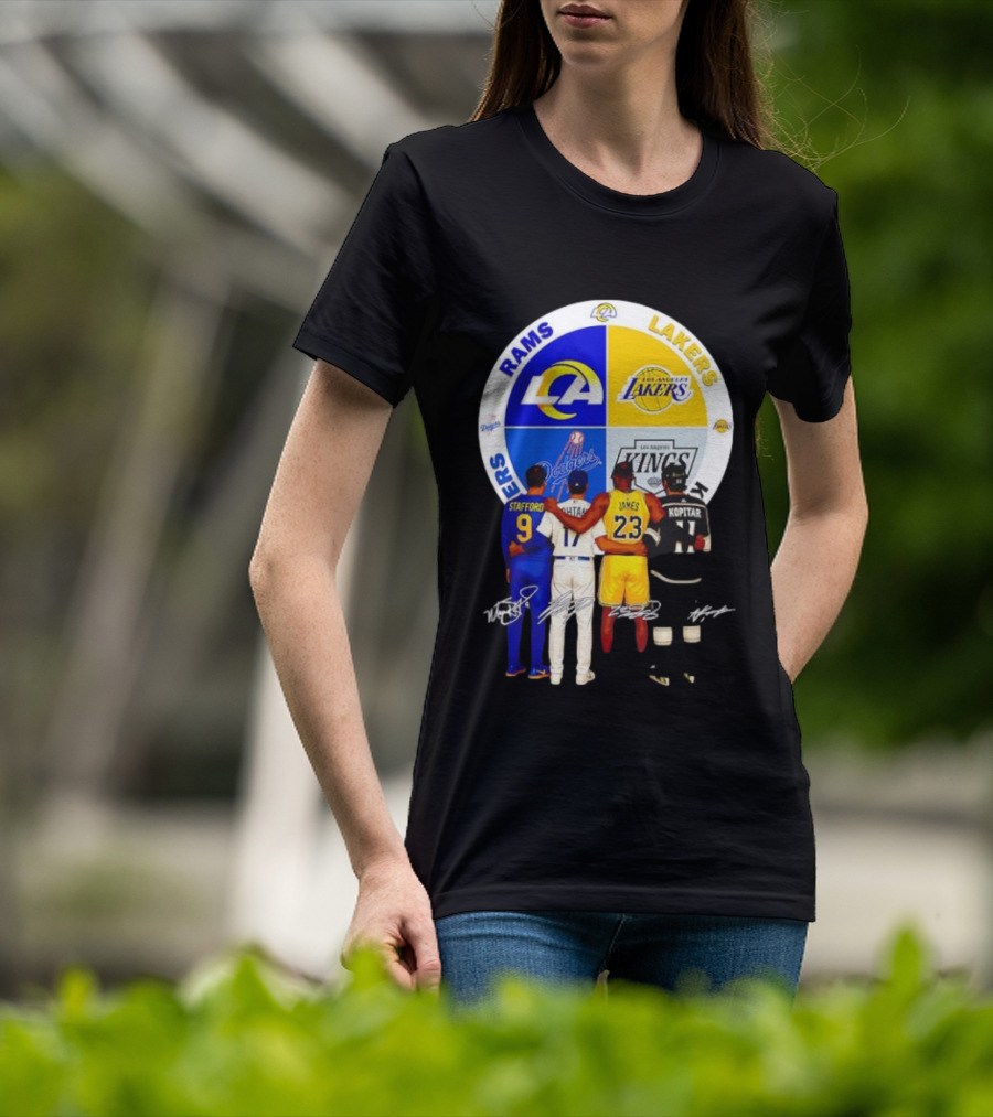 Los Angeles Rams Lakers Dodgers Kings Major Players Stafford Kershaw James Kopitar Signatures T-Shirt