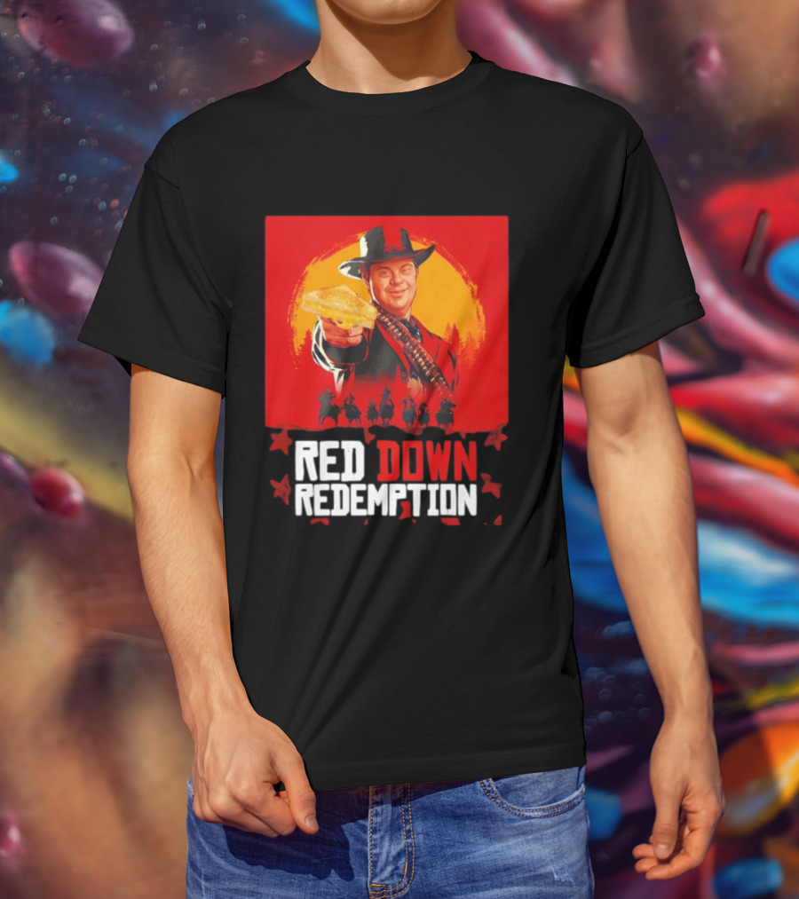 Red Down Redemption Cowboy Parody Toast Fun Graphic T-Shirt