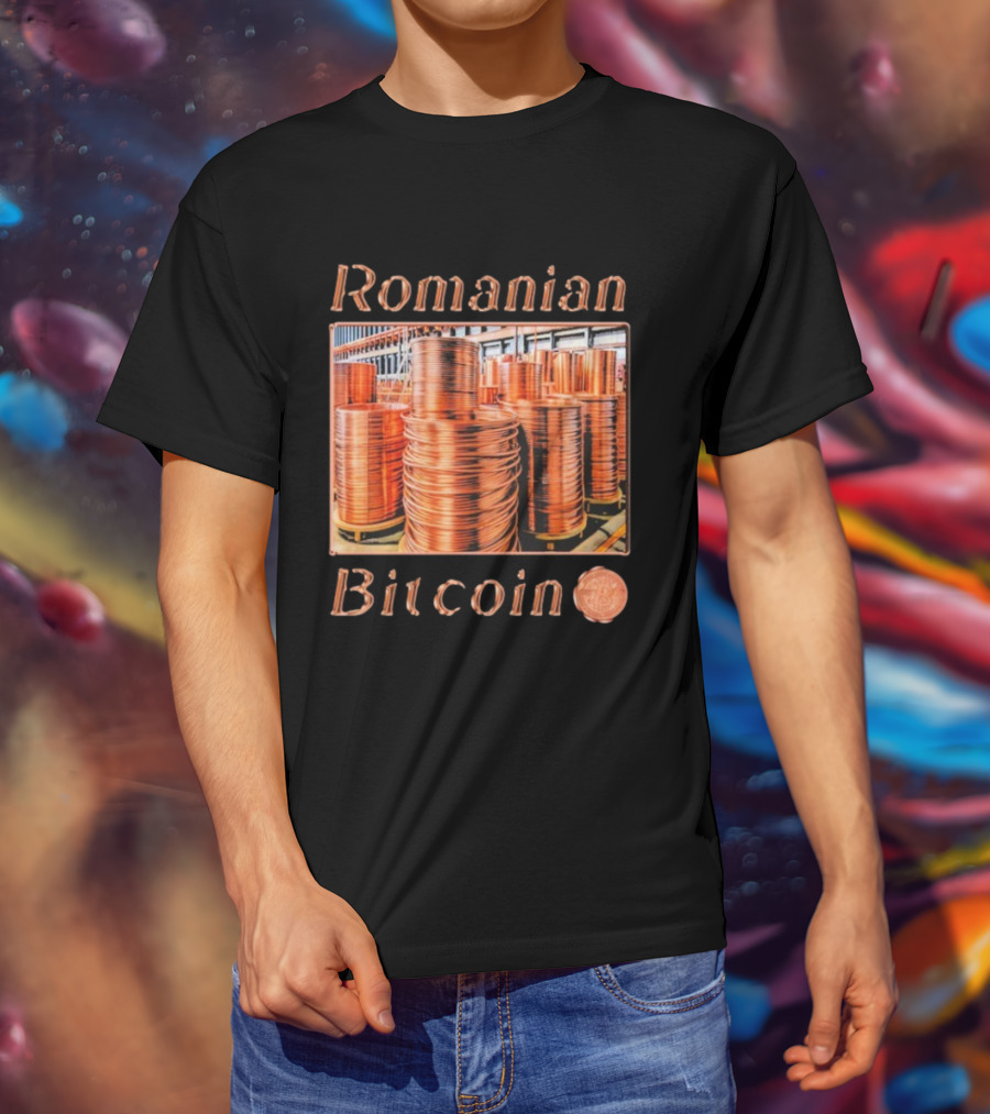 Romanian Bitcoin Copper Industry Coin Stacks T-Shirt