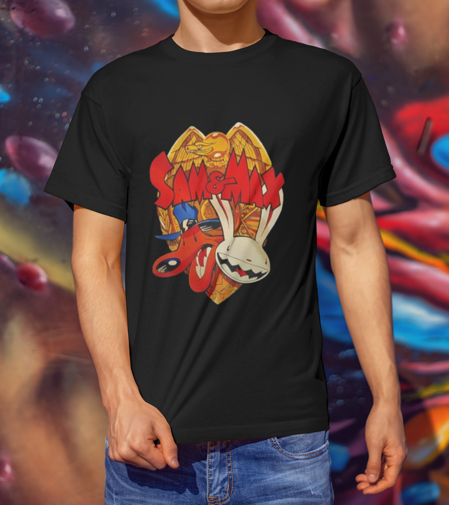 Sam & Max Freelance Police Badge Symbol With Cartoon Characters T-Shirt