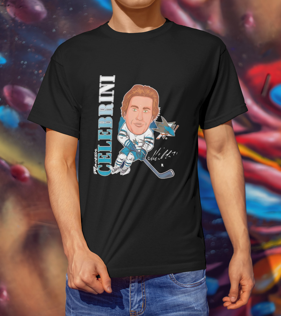San Jose Sharks Macklin Celebrini #71 Big Head Signature Fanatics T-Shirt
