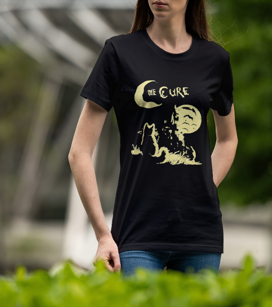 The Cure Cat Gothic Vintage Moonlit Night Scene T-Shirt